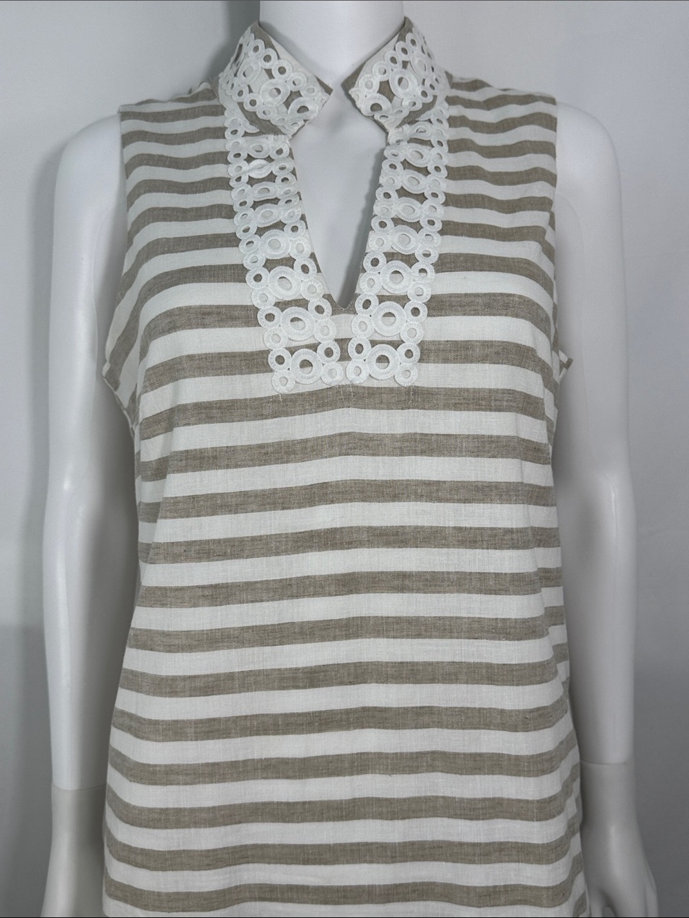 Eliza J Striped Linen Blend Sleeveless Shift Dress Trim Accent Size 10 - Picture 5 of 15